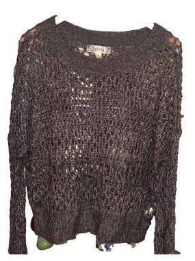 Decree VTG Women's Marled Open Knit Crochet Long Sleeve Pullover Sweater XL Goth